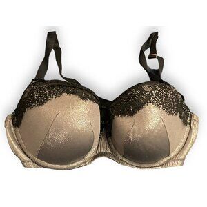 Cacique 46C Boost Balconette Black Silver Metallic Lace Accent Bra